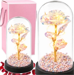 Kristallen eeuwige roos in glazen koepel met LED-verlichting 21,5 × 11 cm