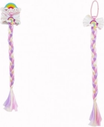 Haarelastiek met strik en kleurrijke vlecht met pailletten