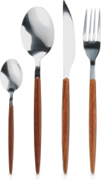 16-delige roestvrijstalen bestekset met houten look handgrepen