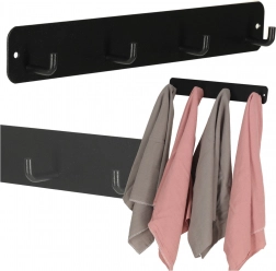 Wandkapstok voor de badkamer met 4 haken, zwart metaal
