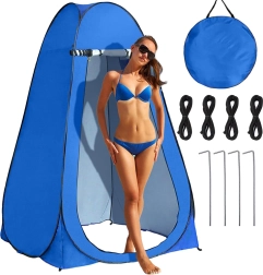 Zelfopvouwende strandtent en kleedcabine met douche en wc, blauw