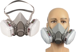 Halfgelaatsmasker tegen stof met spuitersbescherming en twee koolstoffilters