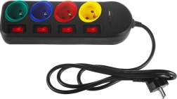 Overspanningsstekkerdoos MACLEAN met verlengkabel, 4 stopcontacten met schakelaars en USB-A/USB-C, 1,5 m