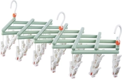 Opvouwbaar wasrek met knijpers, 29 clips, groen