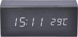 Solight LED-klok met wekker en thermometer in zwart houtdecor