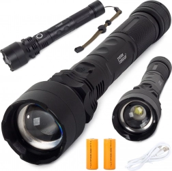 Tactische LED-zaklamp BAILONG met CREE XHP50, zoom en USB-opladen
