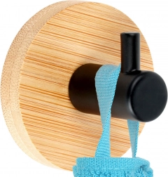 Zelfklevende bamboe wandhaak met zwart metaal 5 × 3,5 cm