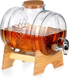 Glazen drankdispenser met kraantje en houten standaard 5 l