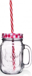Glazen mok met deksel en rietje 450 ml