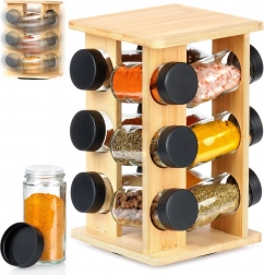 Draaiend bamboe kruidenrek met glazen potjes, 13-delig