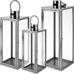 Set zilverkleurige lantaarns van roestvrij staal en glas RUHHY 38/49/63 cm - 3 stuks