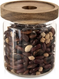 Glazen voorraadpot met houten deksel en afdichting 730 ml