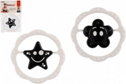 kunststof rammelaar en bijtring ring 12 cm, zwart-wit, vanaf 0 maanden