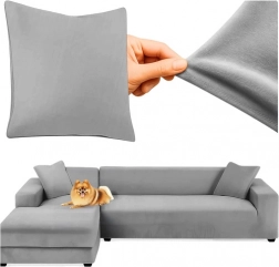 Hoes voor hoekbank RUHHY - donkergrijs elastisch velours 145 - 185 cm