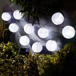 Solarlichtsnoer met witte lampionnen en koudwitte leds, 2,5 m
