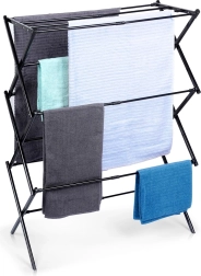 Opvouwbaar metalen droogrek voor wasgoed, zwart, telescopisch 44,5–75 × 37,5 × 105 cm