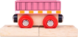 Roze wagon BIGJIGS RAIL met magnetische koppelingen en 2 houten rails
