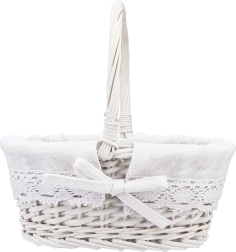 Altom design witte rieten mand met handgreep en stoffen inzet