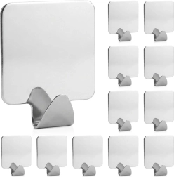 Zelfklevende roestvrijstalen haakjes Storage Solutions zilverkleurig, 12 stuks