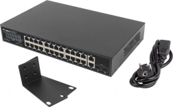 Switch LANBERG 24‑poorts Gigabit PoE+ met 2xGB en 2xSFP voor 19'' rack