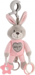 Pluche vibrerend speeltje met clip Baby Mix konijn roze 22 cm