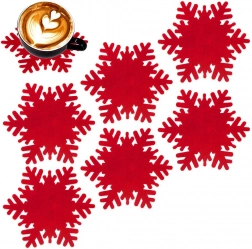 Vilten onderzetters sneeuwvlok rood 13,5 cm – set van 6 stuks