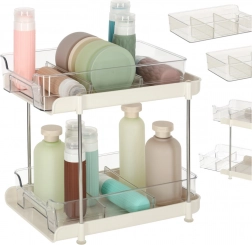 Twee niveaus acryl organizer met uitschuifbare planken en tussenschotten