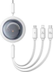 Uitschuifbare snellaadkabel 3-in-1 BASEUS Free2Draw, USB‑C naar USB‑C/Lightning/Micro, 100W, 1,1 m, wit