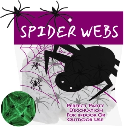 Fluorescerend Halloween-spinnenweb dat in het donker oplicht RUHHY met 20 spinnen - 1 stuk