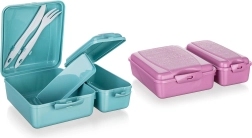 Gedeelde lunchbox met clip-sluiting en bestek 21,5 × 16 × 6,5 cm - 1 stuk