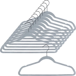 Vilde fluwelen antislip kledinghangers, grijs, draaibare haak, 45 × 24,5 cm, 10 stuks