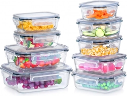 Glazen voedselbewaarbakjes met deksel en afdichting, set van 9 stuks