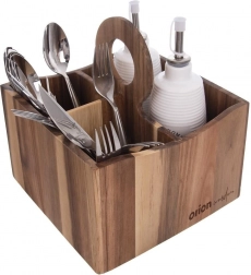 Houten houder voor bestek, sauzen en kruiden WOODEN