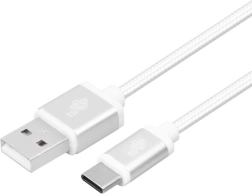 USB-A naar USB-C kabel 2 m, zilverkleurig gevlochten