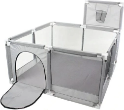 Kinderbox 130 × 130 cm met ballenbak en basket – grijs