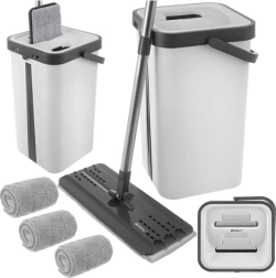 Platte mop RUHHY met dubbelkameremmer 11 l en 3 microvezelhoezen