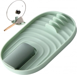 Groene keukenrek voor keukengerei en deksels