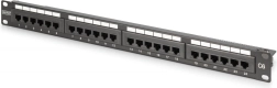 Patchpaneel 19" 24× RJ45 Cat 6, ongeblindeerd, 1U, LSA, kabelgeleiding, beschrijvingsvelden, zwart
