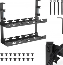 ondertafel kabelorganizer met dubbele plank 40 cm met klembevestiging