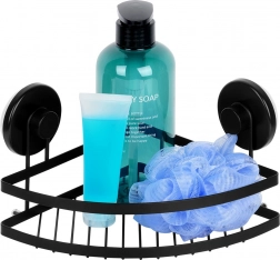 Hoekplank voor de douche met zuignappen, zwart metaal 24 × 18 × 12,5 cm