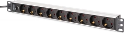 PDU verdeelrail voor 19" rack met zekering, 9x Schuko (45°), kabel 2 m met IEC C14, 10 A, aluminium