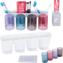 Wandorganizer voor tandenborstels met tandpastadispenser en 4 bekers