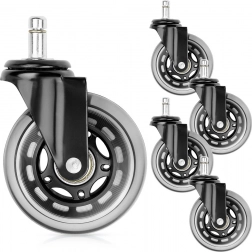 Rubberen kantoorwielen 75 mm, pen 10 mm, set van 5 stuks