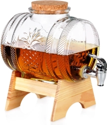 Glazen drankdispenser met kraantje en bamboe standaard 3 l