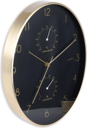 Wandklok zwart en goud met thermometer en hygrometer 27 × 34,5 cm