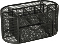 Zwarte metalen bureau-organizer met 9 vakken en lade