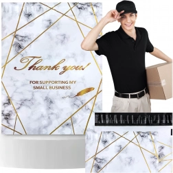 Koeriersenveloppen 255 × 370 mm, gouden marmer met opschrift Thank You, 50 stuks