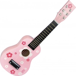Roze houten gitaar met bloemen