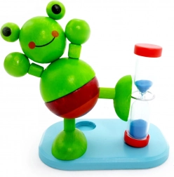 Houten zandloper Kikker voor tandenpoetsen met tandenborstelhouder