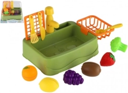 Kinderkeukenspoelbak met fruit – plastic afwasset, 18 × 12 cm